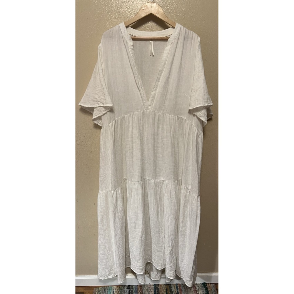 Anthropologie Kallie White Maxi Tiered Cotton Beach Coast Resort Gauze Dress 2X
